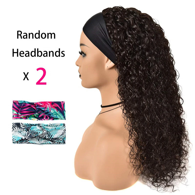 HeadBand Wig Curly Human Hair Wigs for Black Women Brazilian 10A Human Hair None Lace Front Water Wave Wigs Machine Made Wigs Natural Color