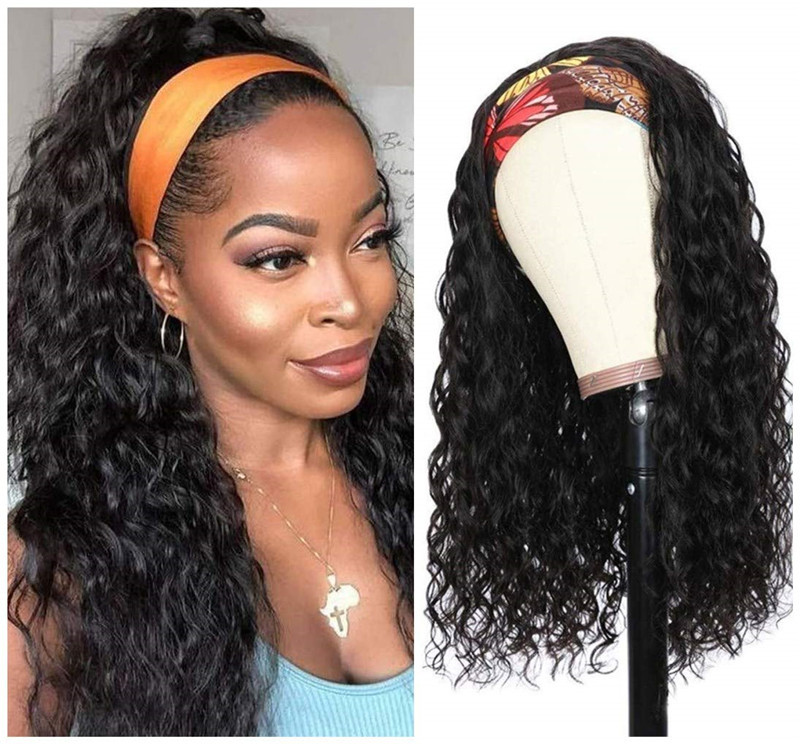 Headband Wig Human Hair Water Wave Headband Wigs For Black Women Brazilian Virgin Hair Wet and Wavy Headband Wig