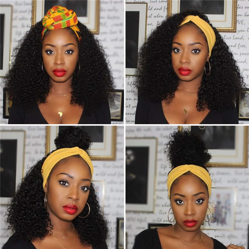HeadBand Wig Curly Human Hair Wigs for Black Women Brazilian 10A Human Hair None Lace Front Water Wave Wigs Machine Made Wigs Natural Color