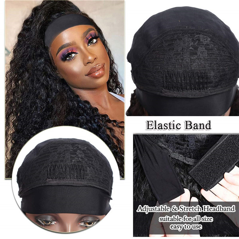 Headband Wig Deep Wave 18 inch Human Hair Wigs None Lace Front Wigs Virgin Hair Machine Made Wigs curly hair Headband for Black Women