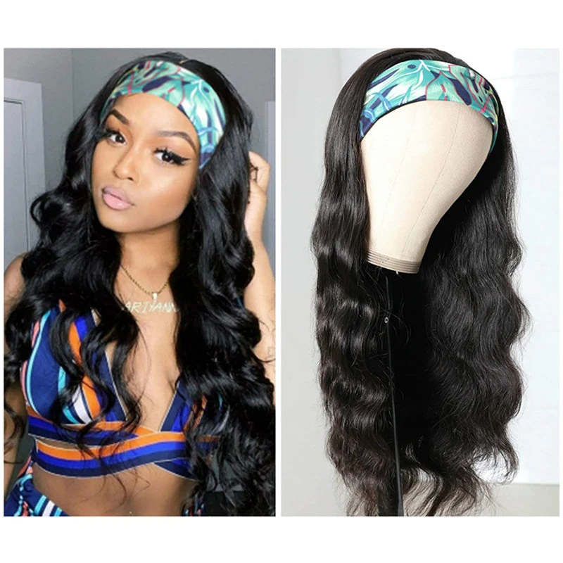 Headband Wigs for Black Women Body Wave Headband Wig Human Hair Wigs Brazilian Virgin Hair Machine Made Wigs Headband Wig 150% Density