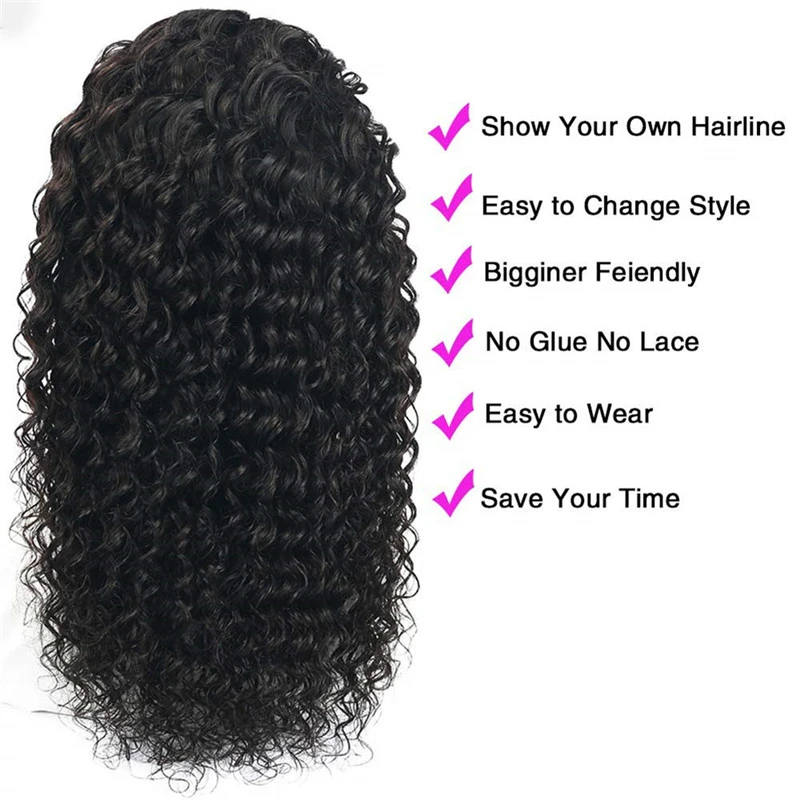 Headband Wigs Human Hair Deep Wave 16 Inch wigs Glueless Headband Wig Deep Wave None Lace Front Wigs Machine Made 150% Density Wigs Curly Hair