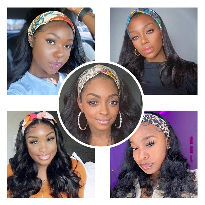 Headband Wigs For Black Women Water Wave Headband Wig Human Hair Band Wig Glueless None Lace Front Wigs Machine Made Easy Wear Wigs