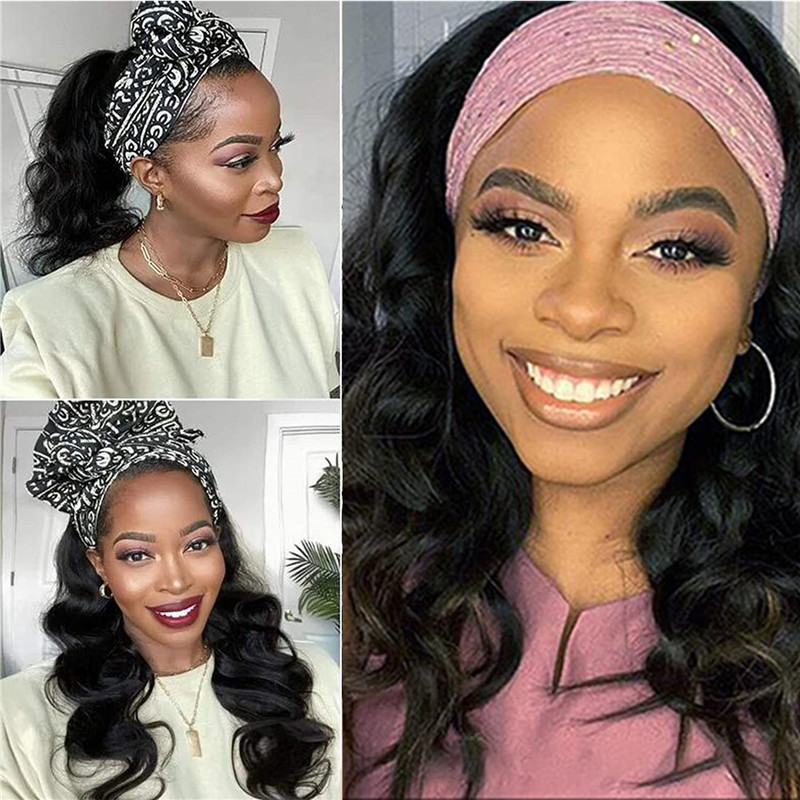 Headband Wig Body Wave Human Hair Wigs For Black Women Brazilian Virgin Hair Glueless None Lace Front Wigs With Headband Machine Made