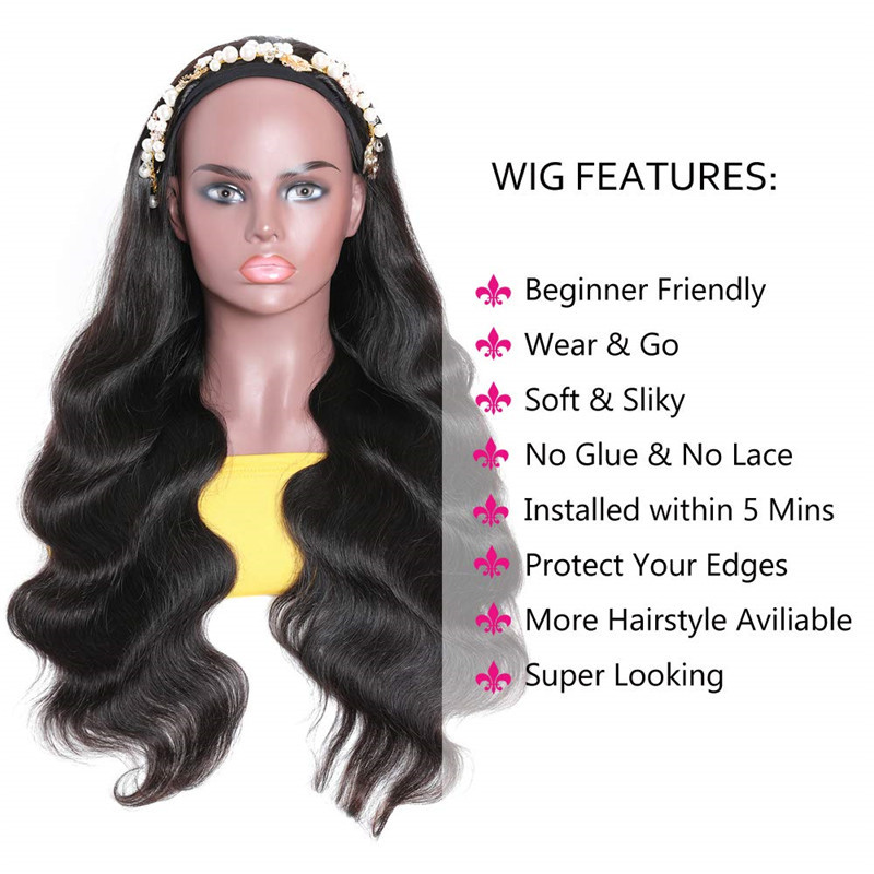 Ombre Highlight Body Wave Headband Wigs Human Hair Balayage Brown Wig With Dark Roots, Brazilian Virgin Hair Glueless None Lace Front Wig