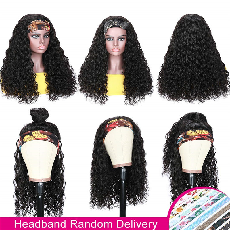 Water Wave Headband Wig Human Hair Brazilian Virgin Hair Wet and Wavy Headband Wigs Human Hair Water Wave Headband Wigs for Black Women