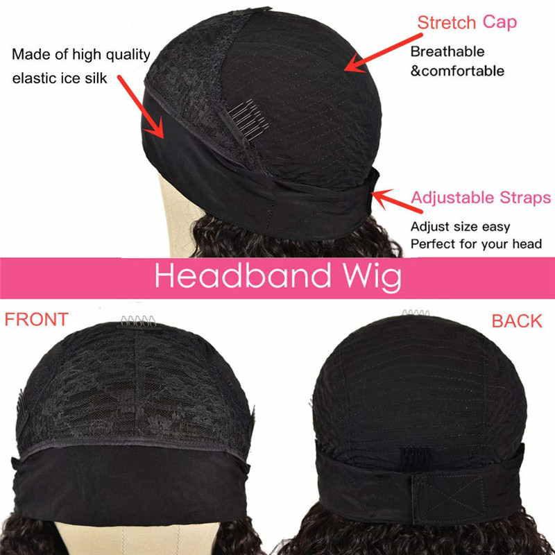 Headband Wig Deep Wave Human Hair Wigs for Black Women Glueless None Lace Front Wigs 150% Density Brazilian Human Hair Wigs Machine Made Headband Wigs