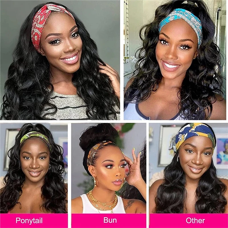 Headband Wigs for Black Women Body Wave Headband Wig Human Hair Wigs Brazilian Virgin Hair Machine Made Wigs Headband Wig 150% Density