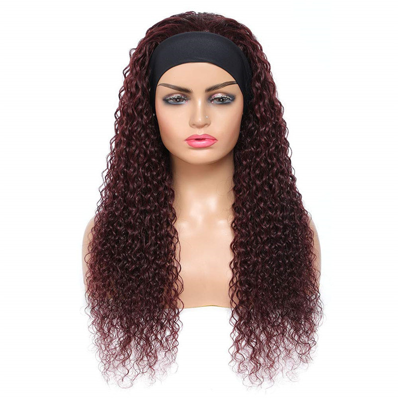 99j Headband Wig Water Wave Human Hair Red Color Headband Wigs for Black Women 10A Brazilian Red Burgundy Headband Wigs