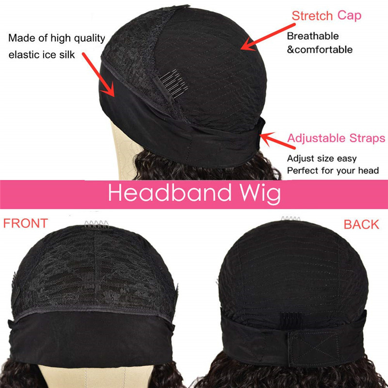 Curly Ombre Headband Wigs Human Hair Wig for Black Women P4/27 Black with Auburn Highlights Water Wave Wigs None Lace Front Attached Machine Made Wigs