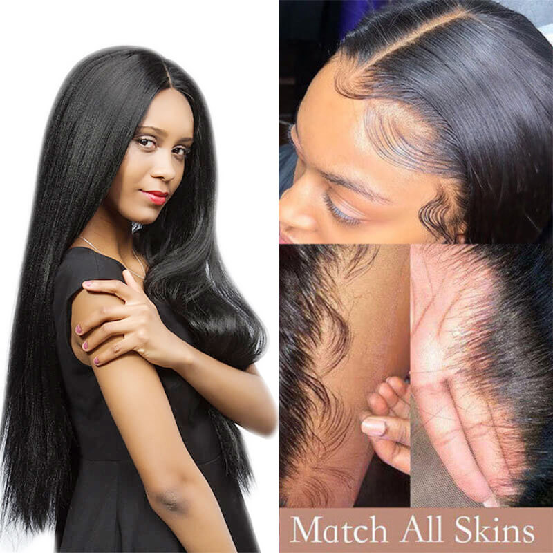 Light Yaki Straight HD Swiss Transparent Lace Wigs Brazilian Remy Hair 13x4 13x6 Lace Front Human Hair Wigs With Baby Hair Bleached Knots Pre-Plucked