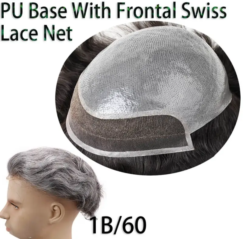 Hairpieces Replacement System For Men Swiss Lace Net With Half Pu Around Hair 100% European Remy Human Hair 10x8