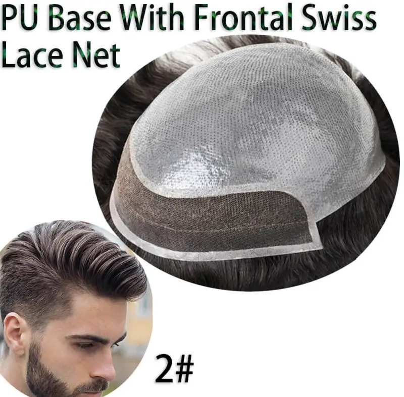 Hairpieces Replacement System For Men Swiss Lace Net With Half Pu Around Hair 100% European Remy Human Hair 10x8