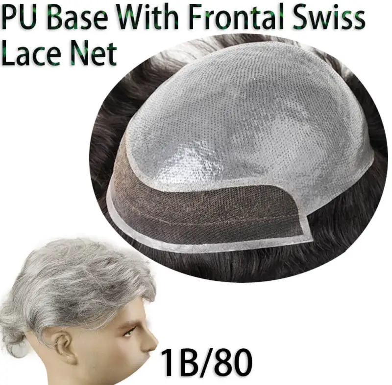 Hairpieces Replacement System For Men Swiss Lace Net With Half Pu Around Hair 100% European Remy Human Hair 10x8