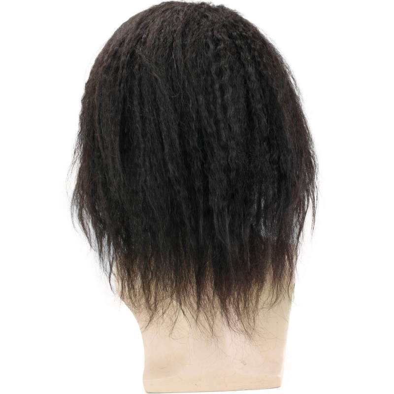 Human Hair Replacement for Men Kinky Straight Stock Toupee Mono Lace and PU Around with Swiss Lace Front 10x8 Base size12inches