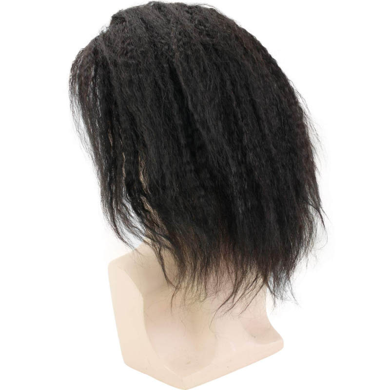 Human Hair Replacement for Men Kinky Straight Stock Toupee Mono Lace and PU Around with Swiss Lace Front 10x8 Base size12inches