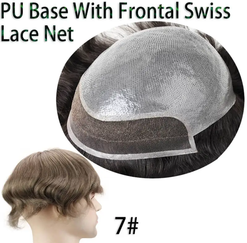 Hairpieces Replacement System For Men Swiss Lace Net With Half Pu Around Hair 100% European Remy Human Hair 10x8