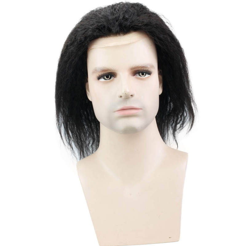 Human Hair Replacement for Men Kinky Straight Stock Toupee Mono Lace and PU Around with Swiss Lace Front 10x8 Base size12inches