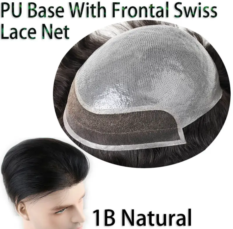 Hairpieces Replacement System For Men Swiss Lace Net With Half Pu Around Hair 100% European Remy Human Hair 10x8