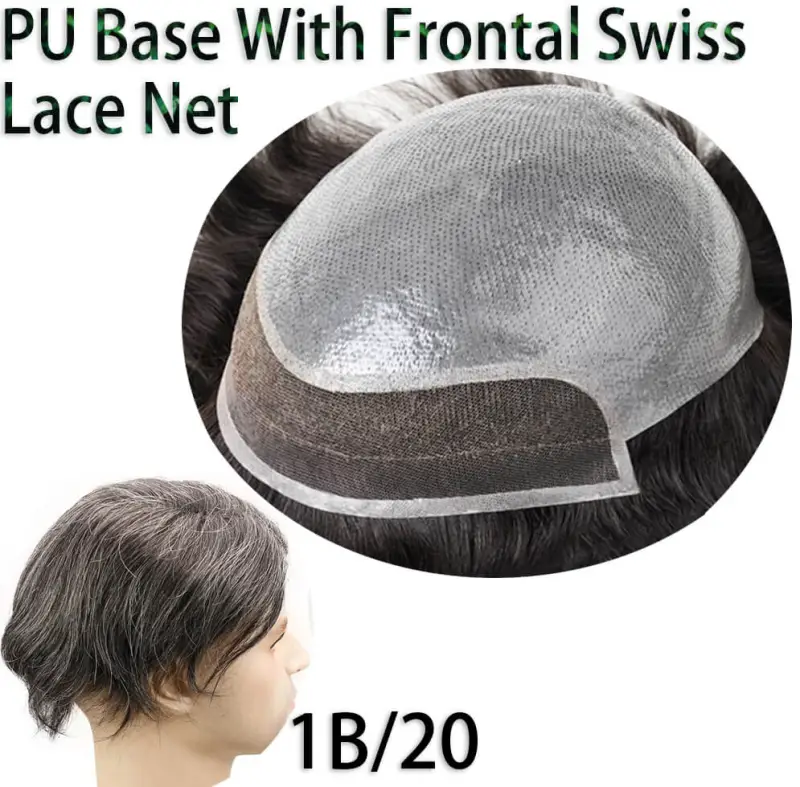 Hairpieces Replacement System For Men Swiss Lace Net With Half Pu Around Hair 100% European Remy Human Hair 10x8