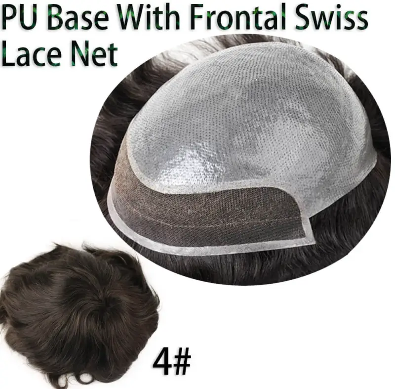 Hairpieces Replacement System For Men Swiss Lace Net With Half Pu Around Hair 100% European Remy Human Hair 10x8