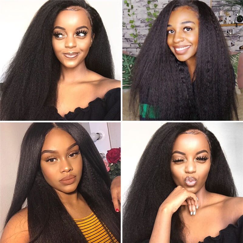 Kinky Straight Human Hair Wigs HD Swiss Transparent Lace Front Human Hair Wigs Peruvian Pre Plucked 13x4 Lace Front Wigs For Black Women Glueless Remy