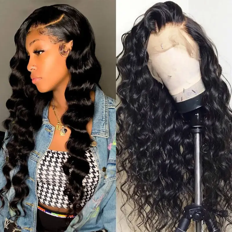 Loose Deep Wave Wigs HD Swiss Transparent Lace Front Human Hair Wigs Peruvian Pre Plucked 13x4 Lace Front Wigs For Black Women Glueless Remy Hair