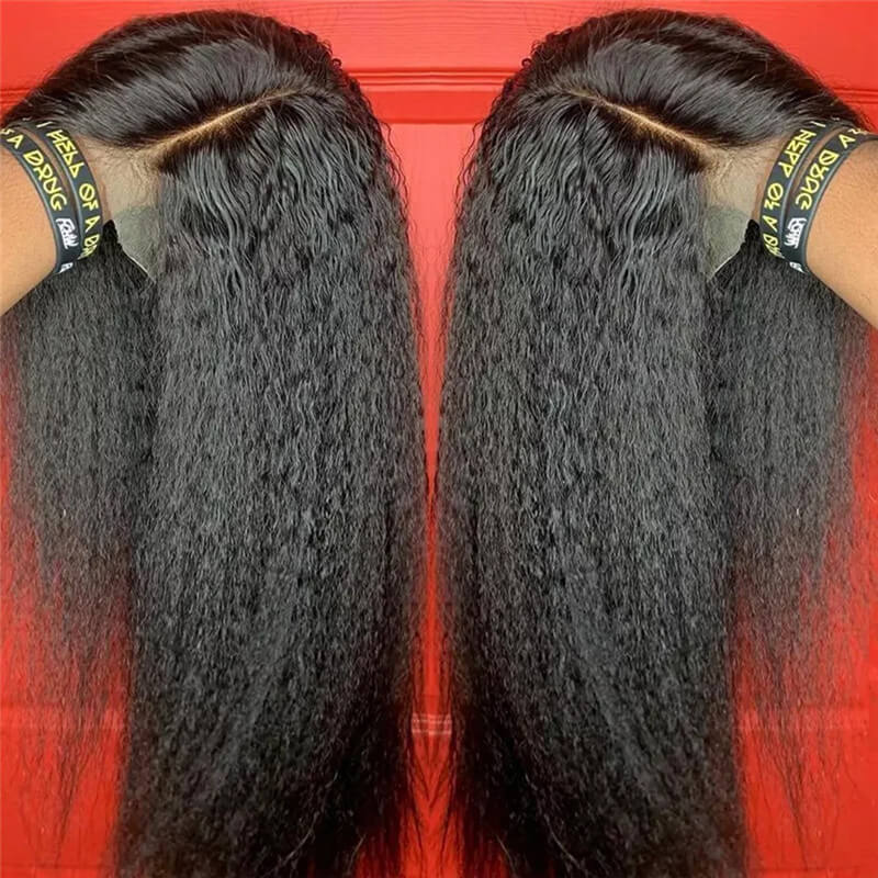 Kinky Straight Human Hair Wigs HD Swiss Transparent Lace Front Human Hair Wigs Peruvian Pre Plucked 13x4 Lace Front Wigs For Black Women Glueless Remy