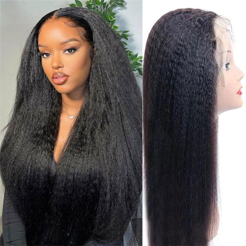 Kinky Straight Human Hair Wigs HD Swiss Transparent Lace Front Human Hair Wigs Peruvian Pre Plucked 13x4 Lace Front Wigs For Black Women Glueless Remy