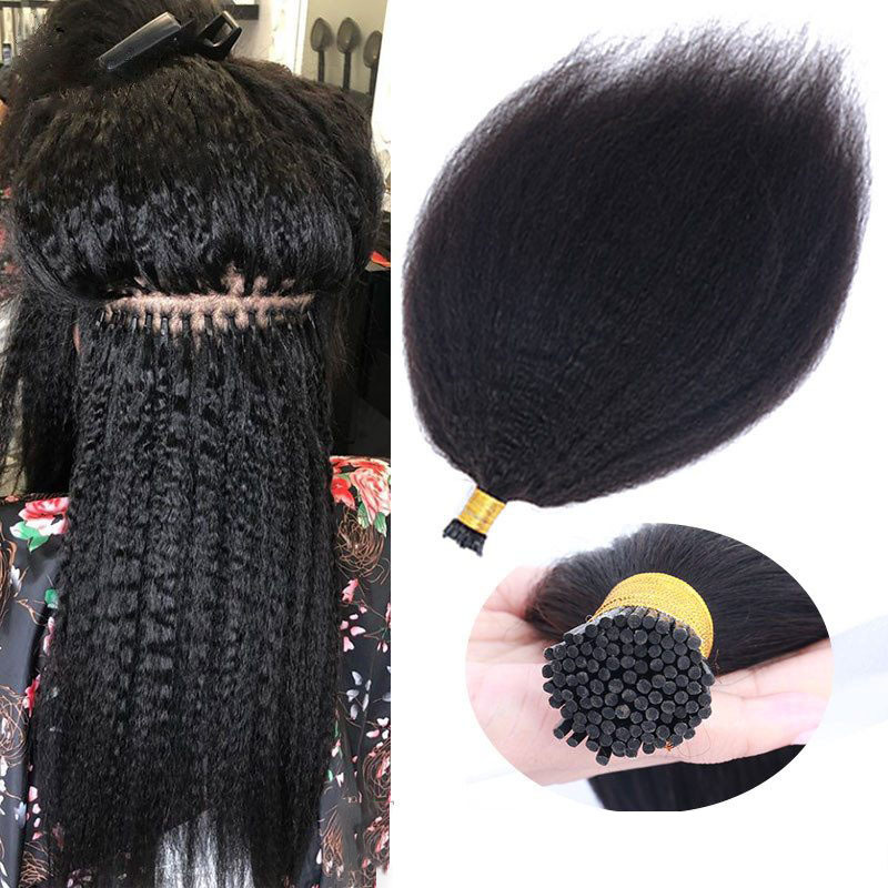 Kinky Straight I Tip Microlinks 100% Human Virgin Hair Weave Bundles Hair Extensions Pwigs