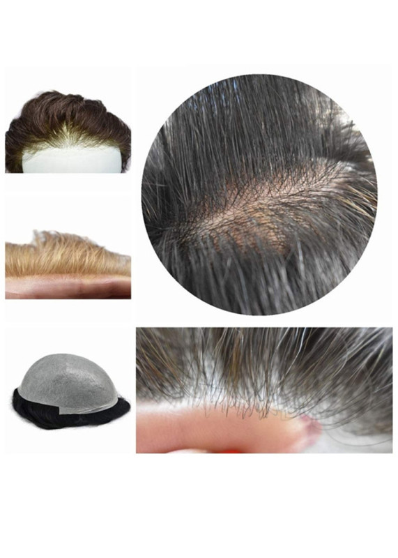 Pwigs  PU V-loop Super Thin Skin Hairpiece Ultra Thin Skin Mens Toupee Invisible Men Hair Replacement Poly Disposable Hairpiece Natural Hairline