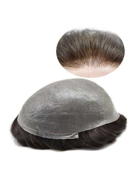 Pwigs  PU V-loop Super Thin Skin Hairpiece Ultra Thin Skin Mens Toupee Invisible Men Hair Replacement Poly Disposable Hairpiece Natural Hairline