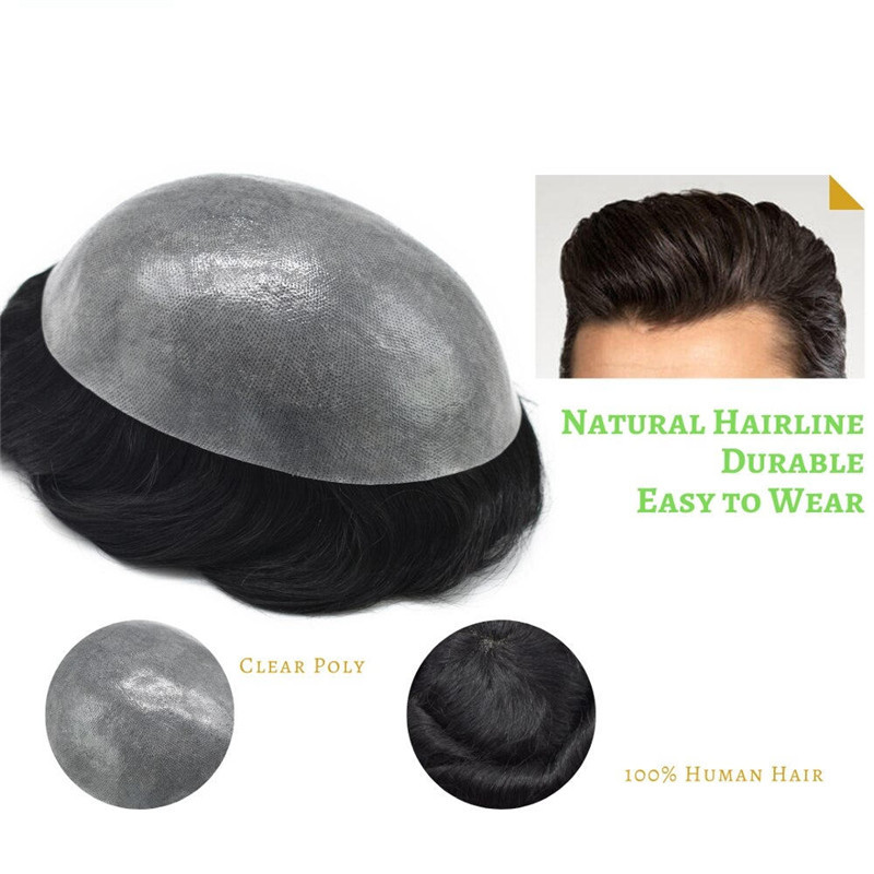 Stock Toupee Men’s Toupee Soft Thin Skin 0.06mm PU 10x8inch Hair Replacement for Men's Hairpiece 100% European Human Hair Pieces for Man