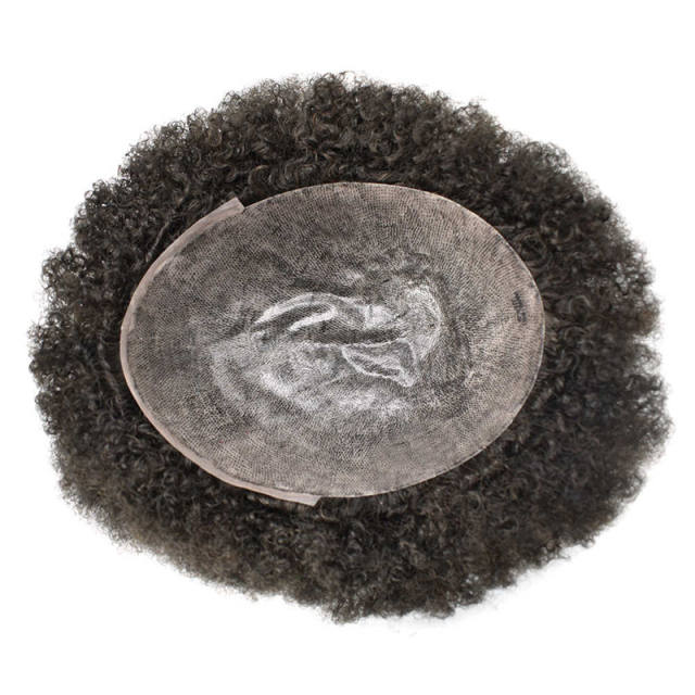Pwigs Hairpiece Afro Toupee For Black Men Full Poly Skin Pu African American Curly Afro Wig 150% Density Toupee Hairpieces 10X8 Inch