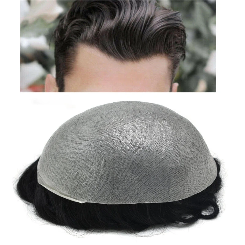 Pwigs  PU V-loop Super Thin Skin Hairpiece Ultra Thin Skin Mens Toupee Invisible Men Hair Replacement Poly Disposable Hairpiece Natural Hairline