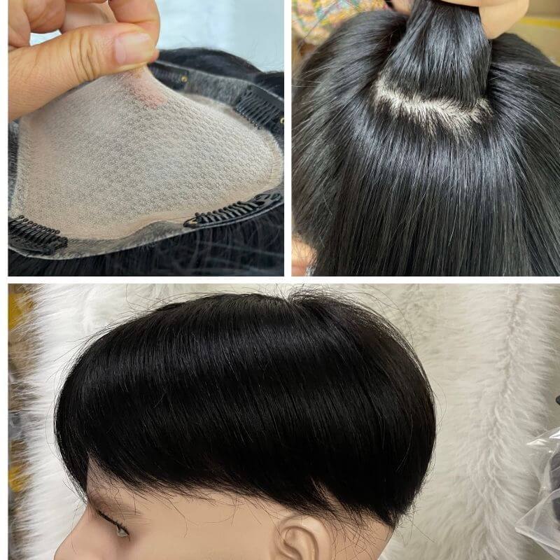 Men Toupee Silk Base Wigs For Men Short Hair PU Silk Base Toupee Human Hair Toupee For Men Hair pieces Transparent skin Hair Replacement Natural Hair