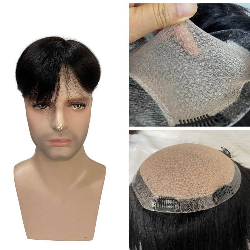 Men Toupee Silk Base Wigs For Men Short Hair PU Silk Base Toupee Human Hair Toupee For Men Hair pieces Transparent skin Hair Replacement Natural Hair