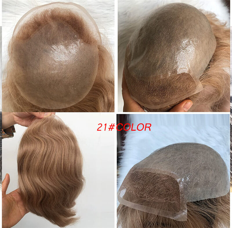 Men's Toupee Hairpieces Replacement System For Men PU Base With Frontal Swiss Lace Net 100% Virgin Human Hair 10x8 &quot;Base Size 4TBlonde Color