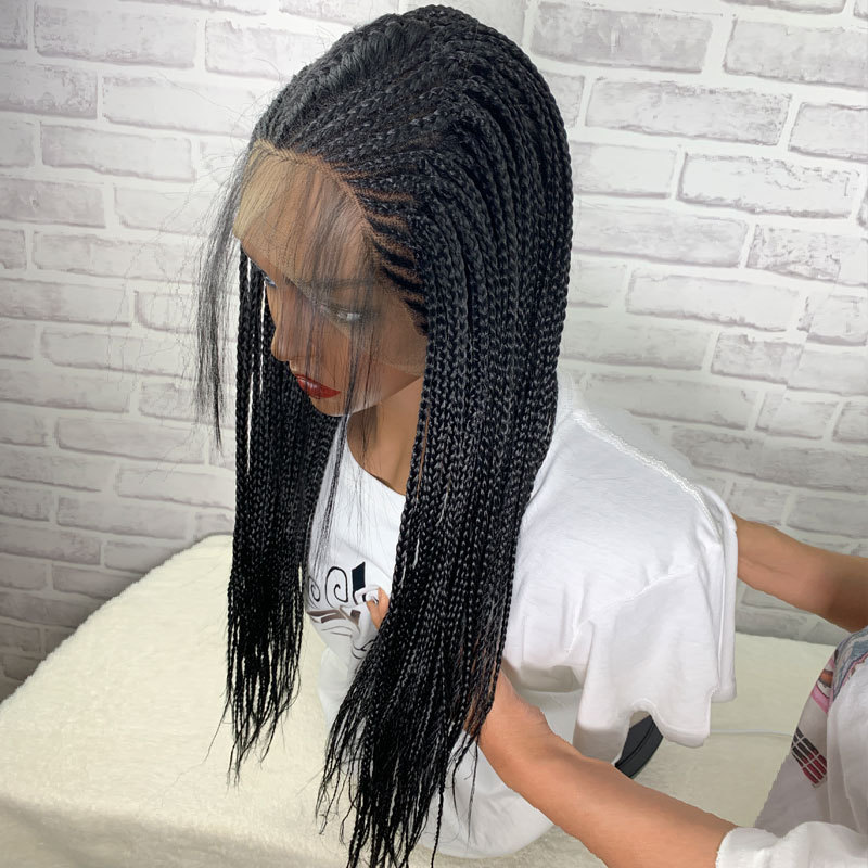 13X6 Swiss Lace Front Box Braided Wigs For Black Women 100% Handmade Deep Side Parting Lightweight Japan-Made Synthetic Lace Frontal Tribal Braided Wi