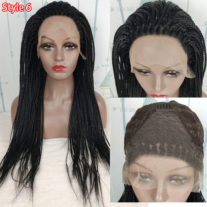 13X6" Fully Top Braided Lace Front Cornrow Braided Wigs With 2 Ponytails Lightweight Synthetic Lace Frontal Twisted Wigs With Baby Hairs For Women
