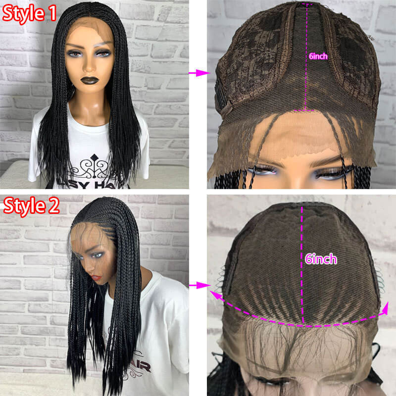 Pure Handmade Box Braided Synthetic Hair Micro Braids Wig For Sale Lace Front Wigs With Baby Hair For Women Burgundy Color