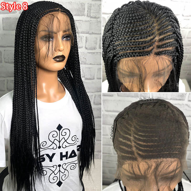 13X6" Fully Top Braided Lace Front Cornrow Braided Wigs With 2 Ponytails Lightweight Synthetic Lace Frontal Twisted Wigs With Baby Hairs For Women