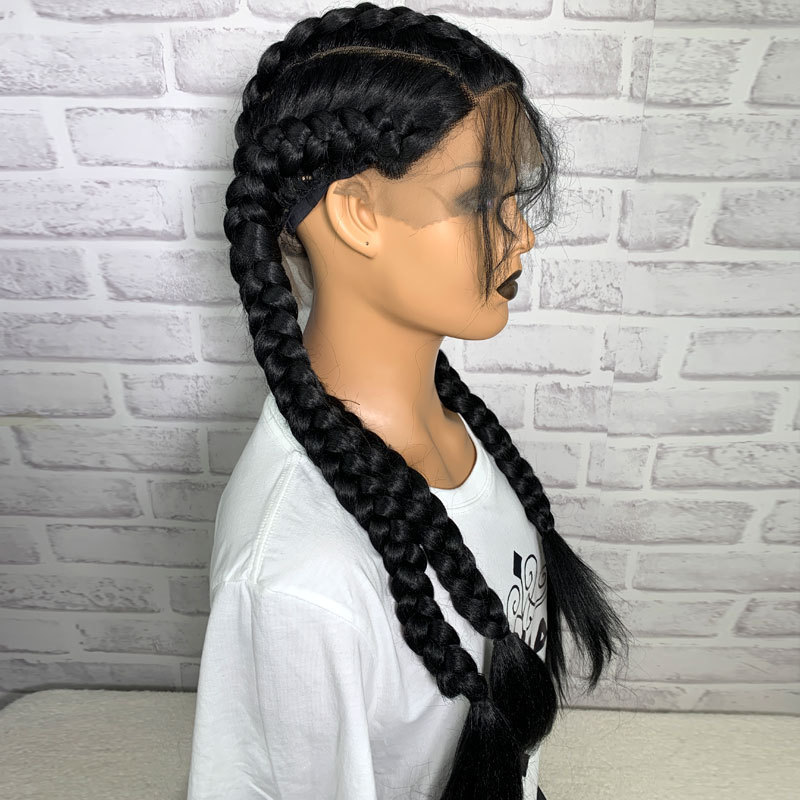 High Quality Braid Synthetic Wig Attractive Design Cornrows 4 Braids Hair Hand Tied Lace Front Braided Synthetic Hair Wig Black