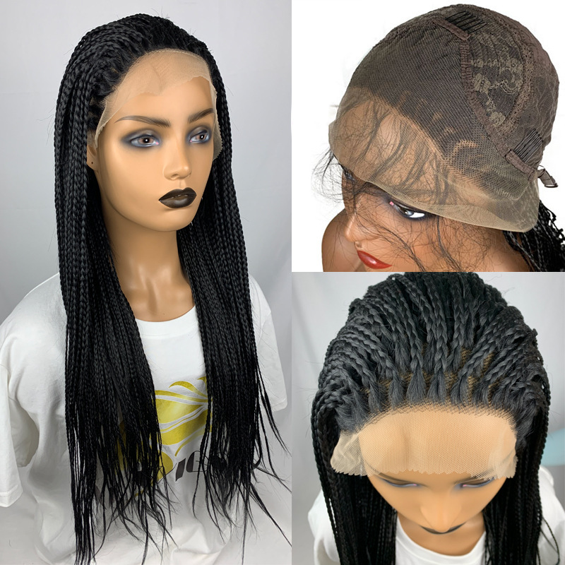 Box Braided Wigs For Black Women Braiding Hair 13X6 Micro Braids Wig Lace Front Wig Braided Wig Fake Scalp Synthetic Heat Resistant Fiber Micro Croche