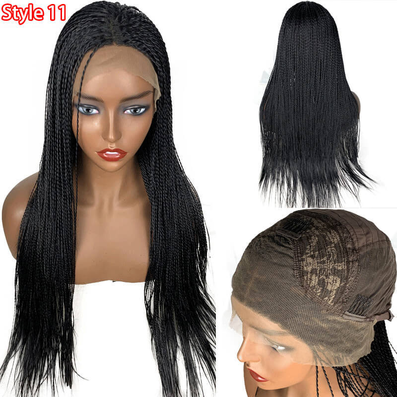 Pure Handmade Box Braided Synthetic Hair Micro Braids Wig For Sale Lace Front Wigs With Baby Hair For Women Burgundy Color