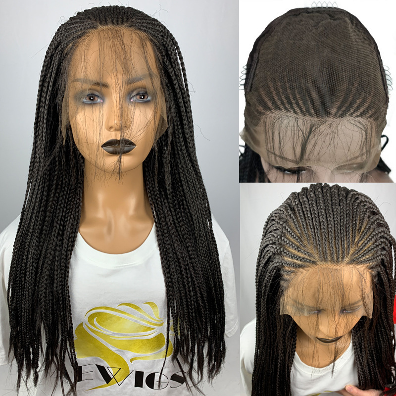 Box Braided Wigs For Black Women Braiding Hair 13X6 Micro Braids Wig Lace Front Wig Braided Wig Fake Scalp Synthetic Heat Resistant Fiber Micro Croche