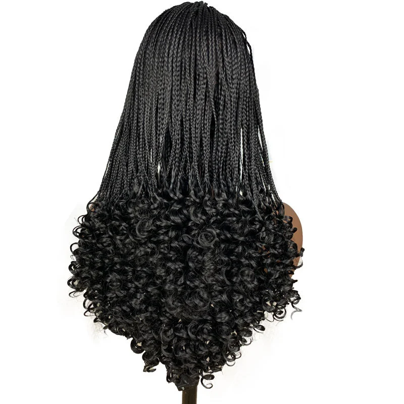 24" Braided Wigs Synthetic 13X3" Lace Front Wig With Baby Hair Cornrow Braid Wig With Curls For Black Women Curly Wigs