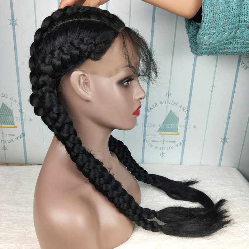 Braid Hair Wig Synthetic Hair African American Box Black Wigs Wholesale 4 Long Box Braided 360 Lace Wigs For Black Women