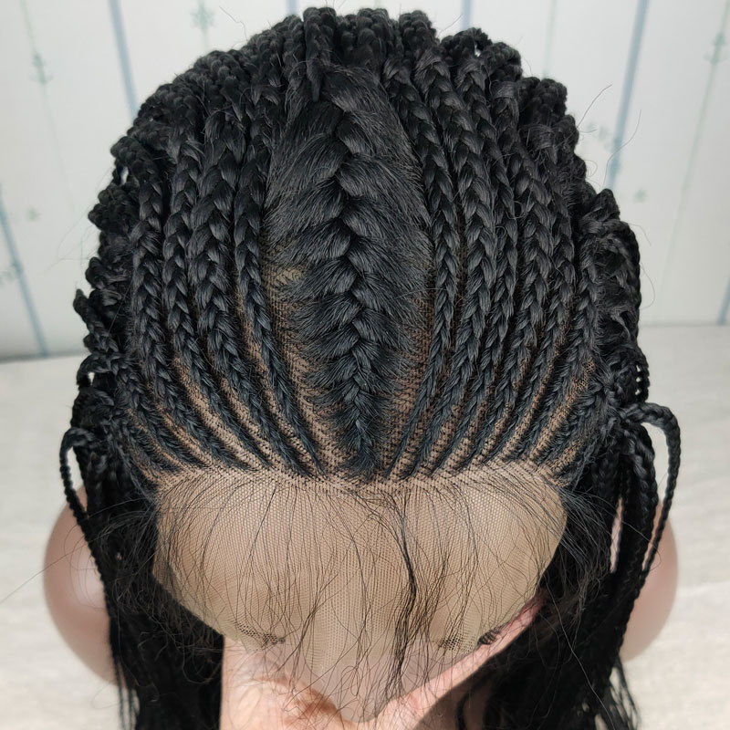 13X6 Swiss Lace Front Box Braided Wigs For Black Women 100% Handmade Deep Side Parting Lightweight Japan-Made Synthetic Lace Frontal Tribal Braided Wi