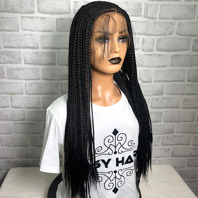 24" Braided Wigs Synthetic Lace Front Wigs Side Part Cornrow Braids Wig With Baby Hair For Black Women Box Braid Wigs